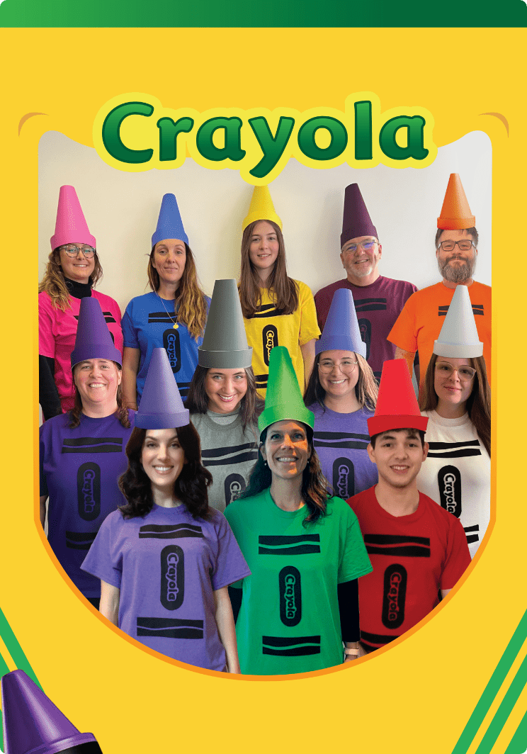 Lemieux Bédard employees dressed up as Crayola coloured pencils